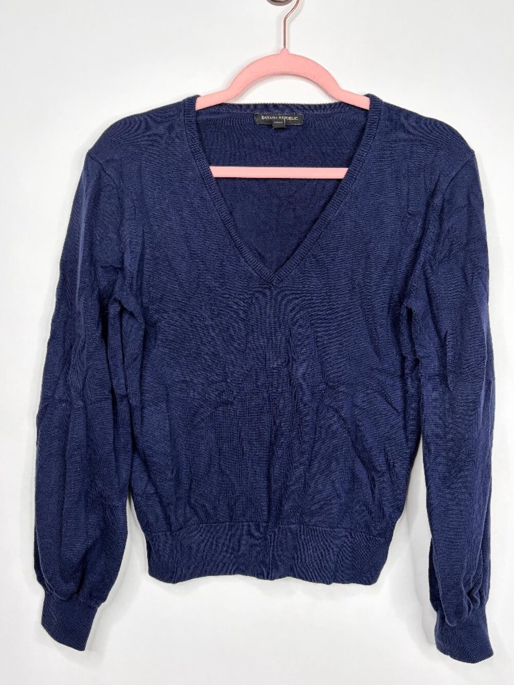 2/$30 Banana Republic Cotton Blouson V-Neck Sweater Navy XS #A2367 - Picture 3 of 7